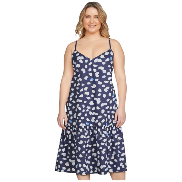 Scoop NYC Blue and White Bow Back Midi Dress - Picture 12 of 13